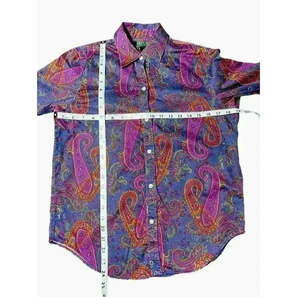 LRL Ralph Lauren Shirt Small Blue Purple Paisley Non Iron Button Up Cotton - Picture 6 of 9